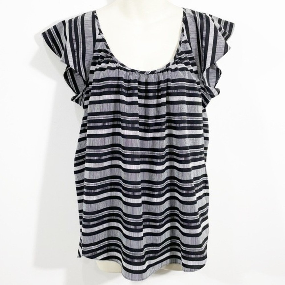 Banana Republic Striped Flutter Sleeve Sleeveless Blouse Black & White